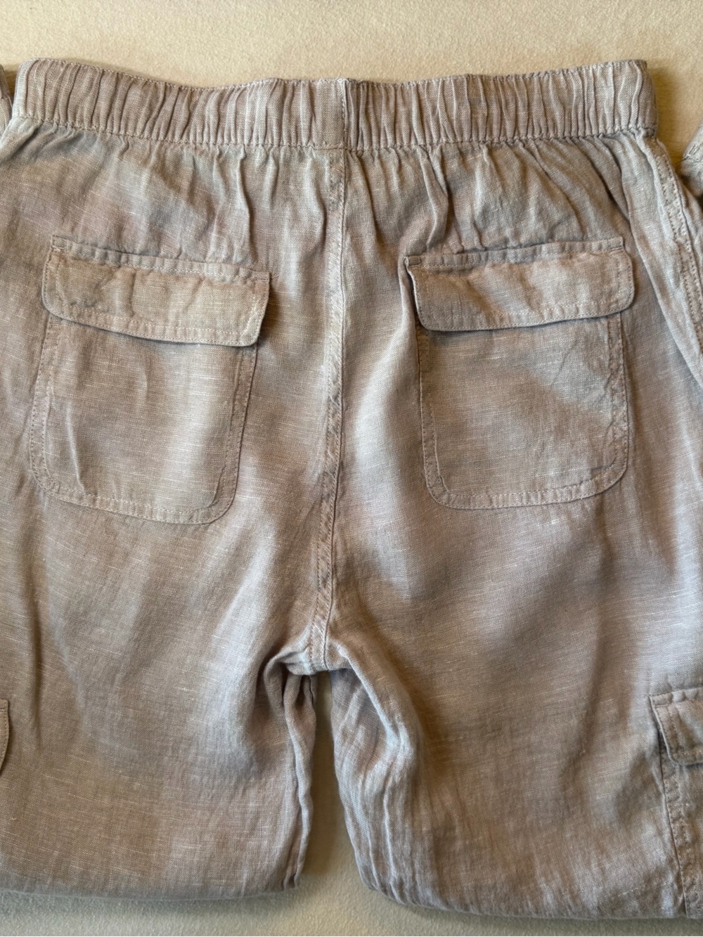 Nicole Miller Cream/Beige 100%linen Cropped Cargo Jogger Pants - Picture 6 of 7